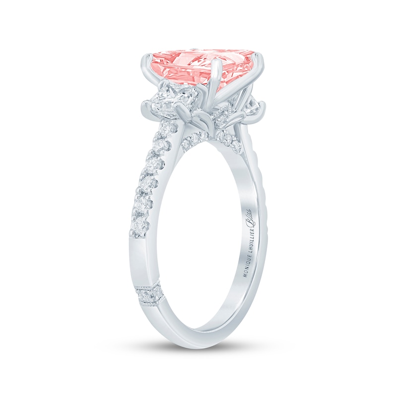 Main Image 2 of Monique Lhuillier Bliss Princess-Cut Pink & White Lab-Grown Diamond Three-Stone Engagement Ring 3 ct tw 18K White Gold