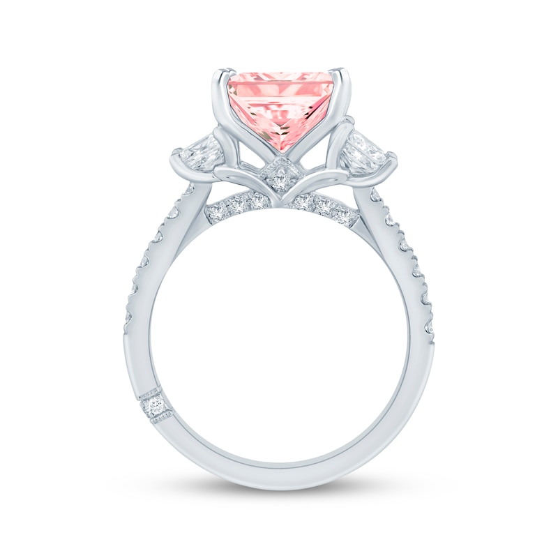 Main Image 3 of Monique Lhuillier Bliss Princess-Cut Pink & White Lab-Grown Diamond Three-Stone Engagement Ring 3 ct tw 18K White Gold