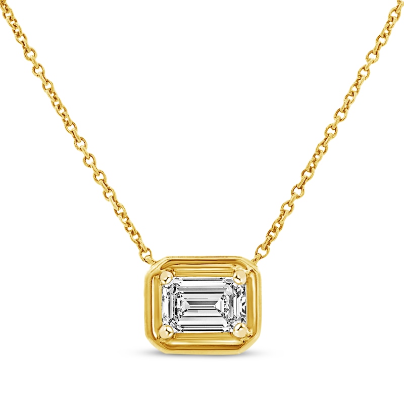 Main Image 1 of KAY Lab-Grown Diamonds Emerald-Cut Solitaire Necklace 1/2 ct tw 10K Yellow Gold 18" (F/SI2)