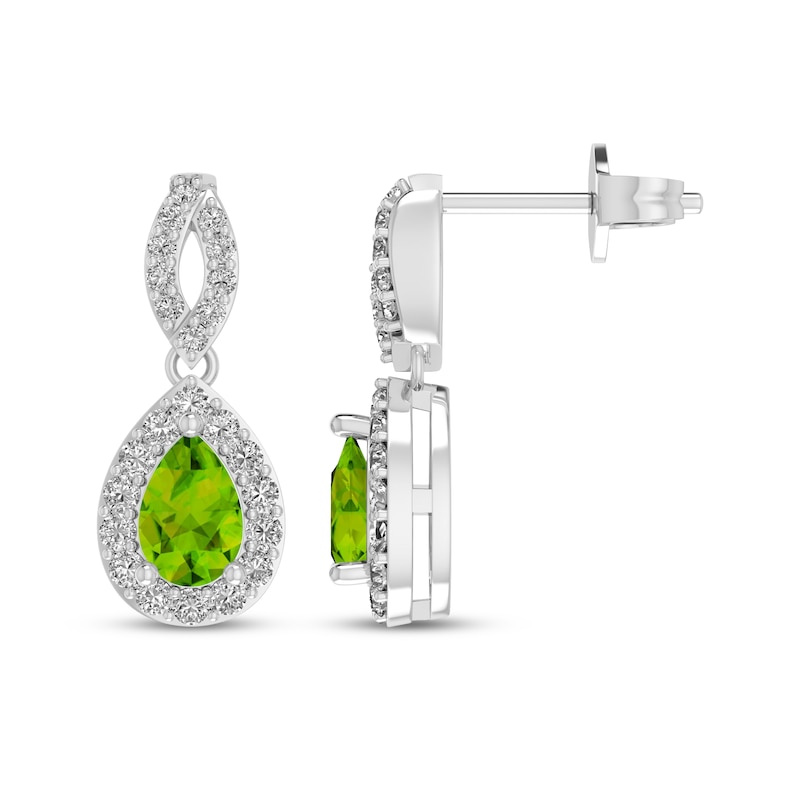 Main Image 1 of Pear-Shaped Peridot & White Lab-Created Sapphire Dangle Earrings Sterling Silver