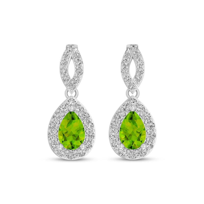 Main Image 2 of Pear-Shaped Peridot & White Lab-Created Sapphire Dangle Earrings Sterling Silver