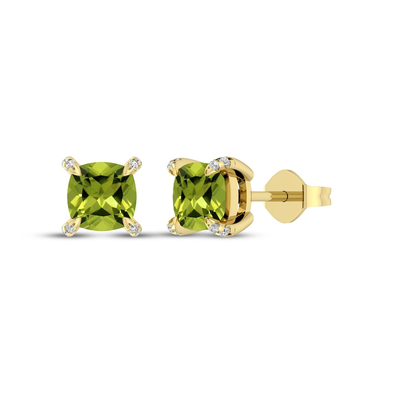 Main Image 1 of Cushion-Cut Peridot & Diamond Accent Stud Earrings 10K Yellow Gold