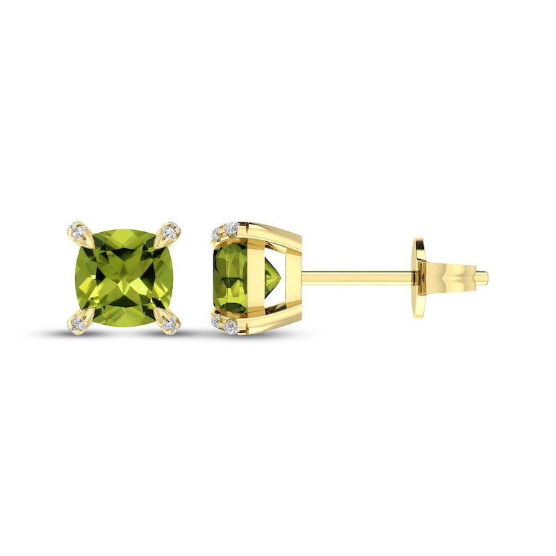 Main Image 3 of Cushion-Cut Peridot & Diamond Accent Stud Earrings 10K Yellow Gold