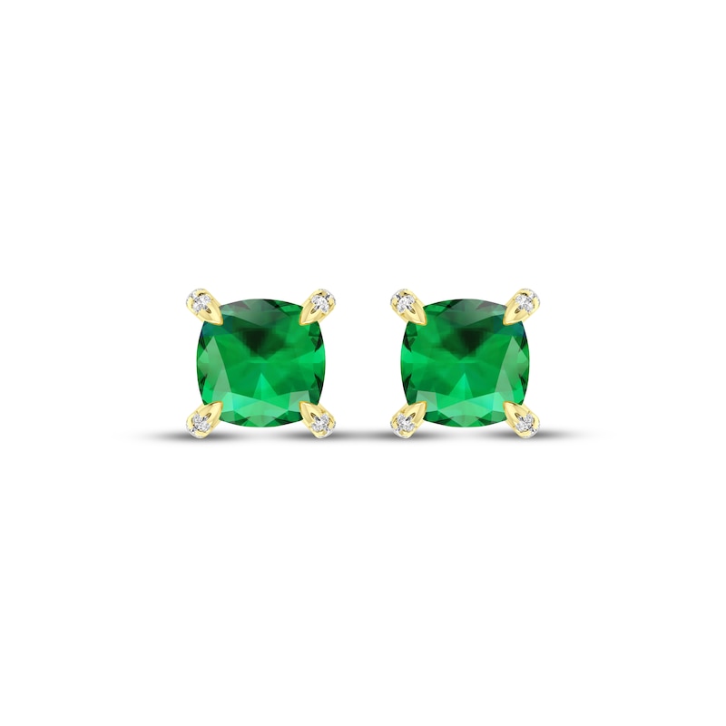 Main Image 2 of Cushion-Cut Lab-Created Emerald & Diamond Accent Stud Earrings 10K Yellow Gold