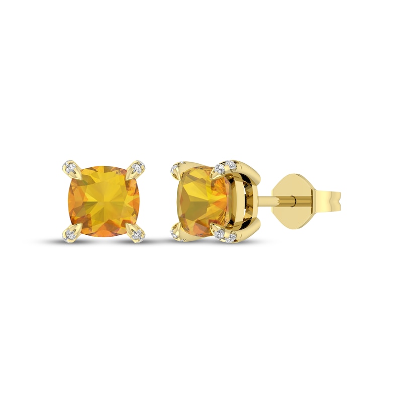 Main Image 1 of Cushion-Cut Citrine & Diamond Accent Stud Earrings 10K Yellow Gold