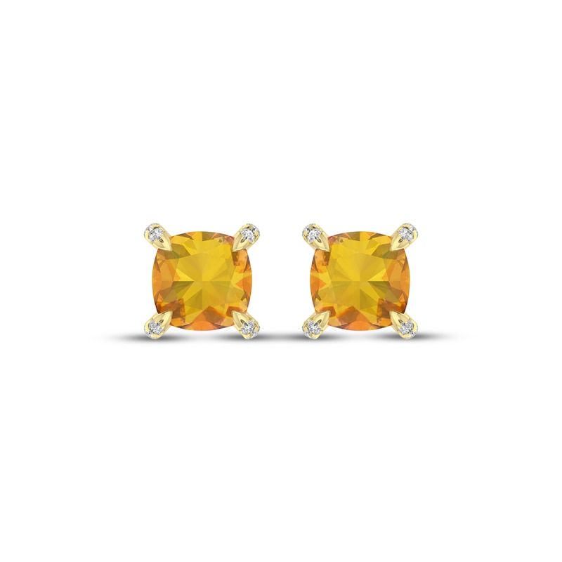 Main Image 2 of Cushion-Cut Citrine & Diamond Accent Stud Earrings 10K Yellow Gold