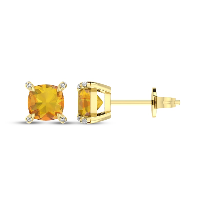 Main Image 3 of Cushion-Cut Citrine & Diamond Accent Stud Earrings 10K Yellow Gold