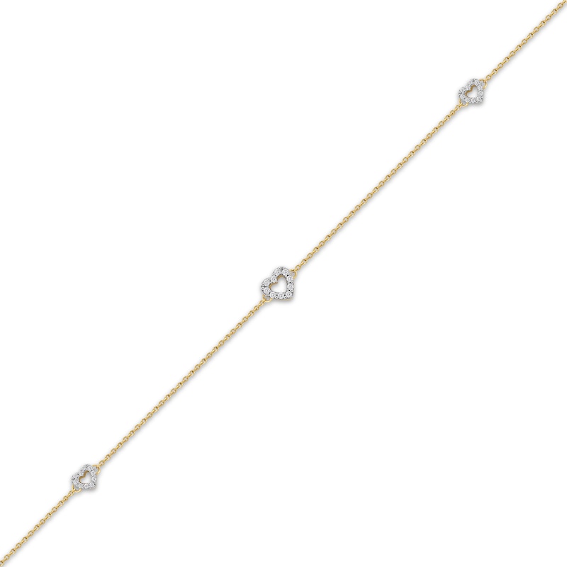 Main Image 2 of Diamond Heart Outline Station Anklet 1/8 ct tw 10K Yellow Gold 10"