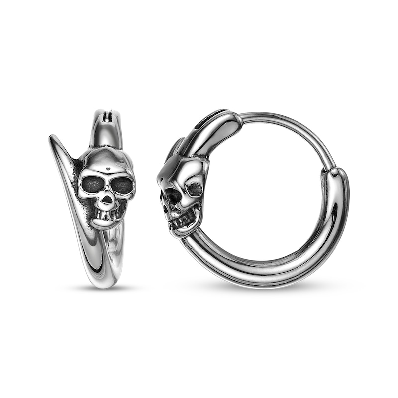Main Image 2 of Men's Skull Hoop Earrings Stainless Steel