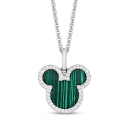 Disney Treasures Mickey Mouse Malachite & Diamond Necklace 1/10 ct tw Sterling Silver 19"