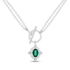 Thumbnail Image 1 of Oval-Cut Lab-Created Emerald & White Lab-Created Sapphire Vintage-Inspired Toggle Necklace Sterling Silver 18"