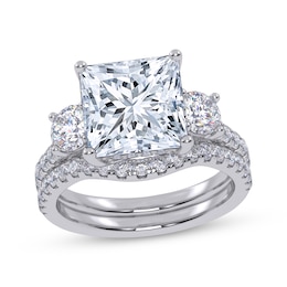 Princess & Round-Cut Lab-Grown Diamond Three-Stone Bridal Set 4 ct tw 14K White Gold