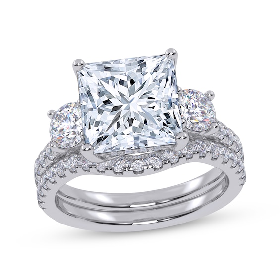 Princess & Round-Cut Lab-Grown Diamond Three-Stone Bridal Set 4 ct tw 14K White Gold