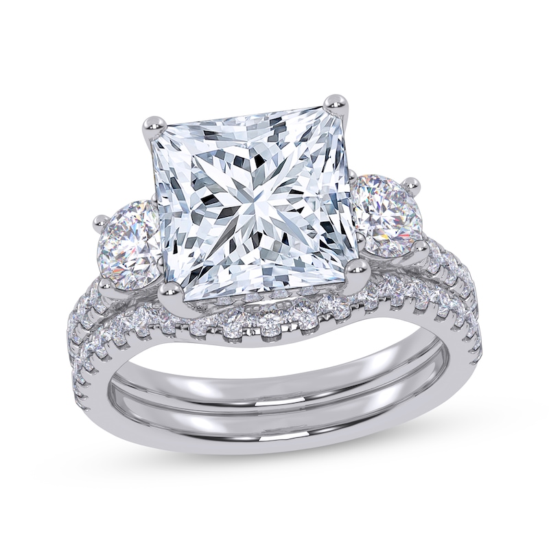 Main Image 1 of Princess & Round-Cut Lab-Grown Diamond Three-Stone Bridal Set 4 ct tw 14K White Gold
