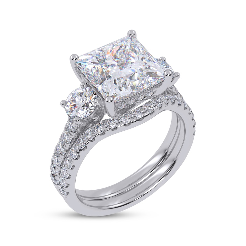 Main Image 2 of Princess & Round-Cut Lab-Grown Diamond Three-Stone Bridal Set 4 ct tw 14K White Gold