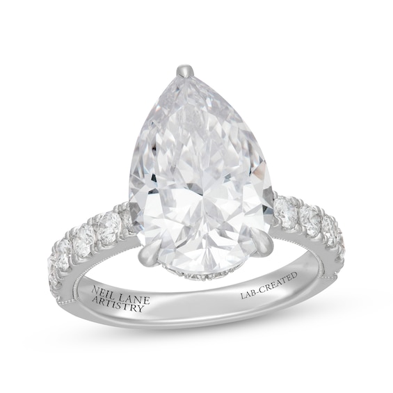 Neil Lane Artistry Pear-Shaped Lab-Grown Diamond Hidden Halo Engagement Ring 7 ct tw 14K White Gold