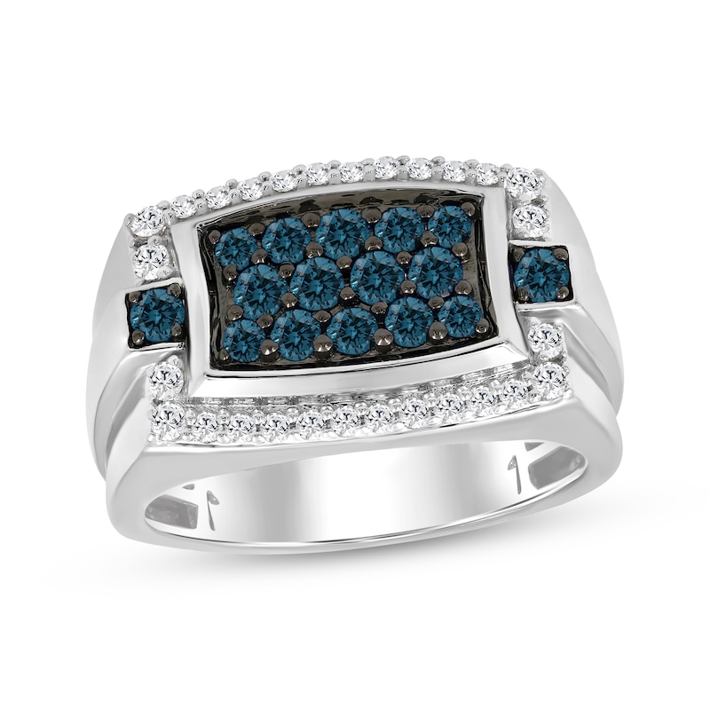 Main Image 1 of Men's Blue & White Diamond Shield Ring 1 ct tw Sterling Silver