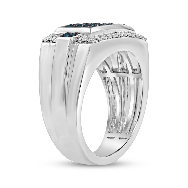 Main Image 2 of Men's Blue & White Diamond Shield Ring 1 ct tw Sterling Silver