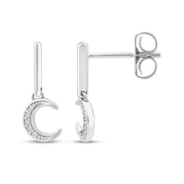 Diamond Accent Crescent Moon Dangle Earrings Sterling Silver