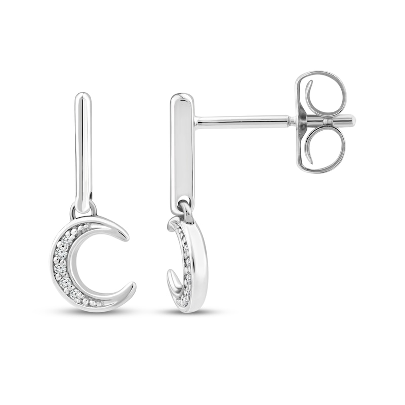 Main Image 1 of Diamond Accent Crescent Moon Dangle Earrings Sterling Silver