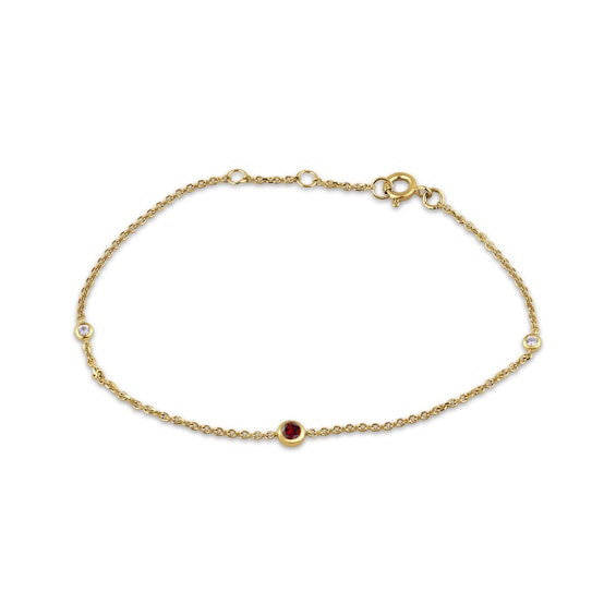 STUDIO BY KAY Garnet & White Lab-Created Sapphire Bezel-Set Bracelet 24K Yellow Gold Vermeil Sterling Silver 7.5"