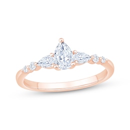 Now + Forever Lab-Grown Diamonds Pear-Shaped Three-Stone Engagement Ring 5/8 ct tw 14K Rose Gold