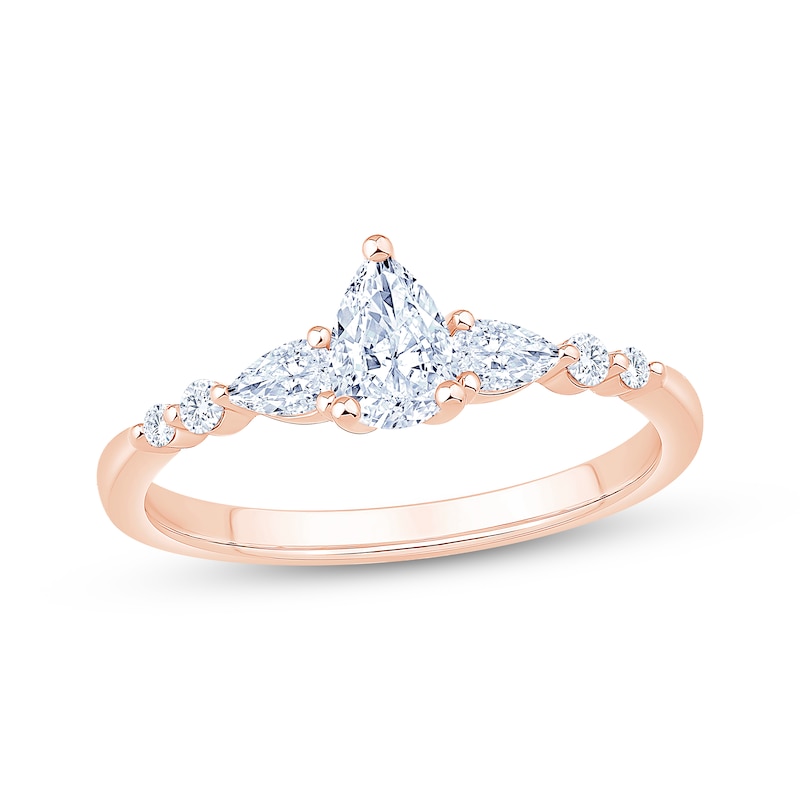 Main Image 1 of Now + Forever Lab-Grown Diamonds Pear-Shaped Three-Stone Engagement Ring 5/8 ct tw 14K Rose Gold