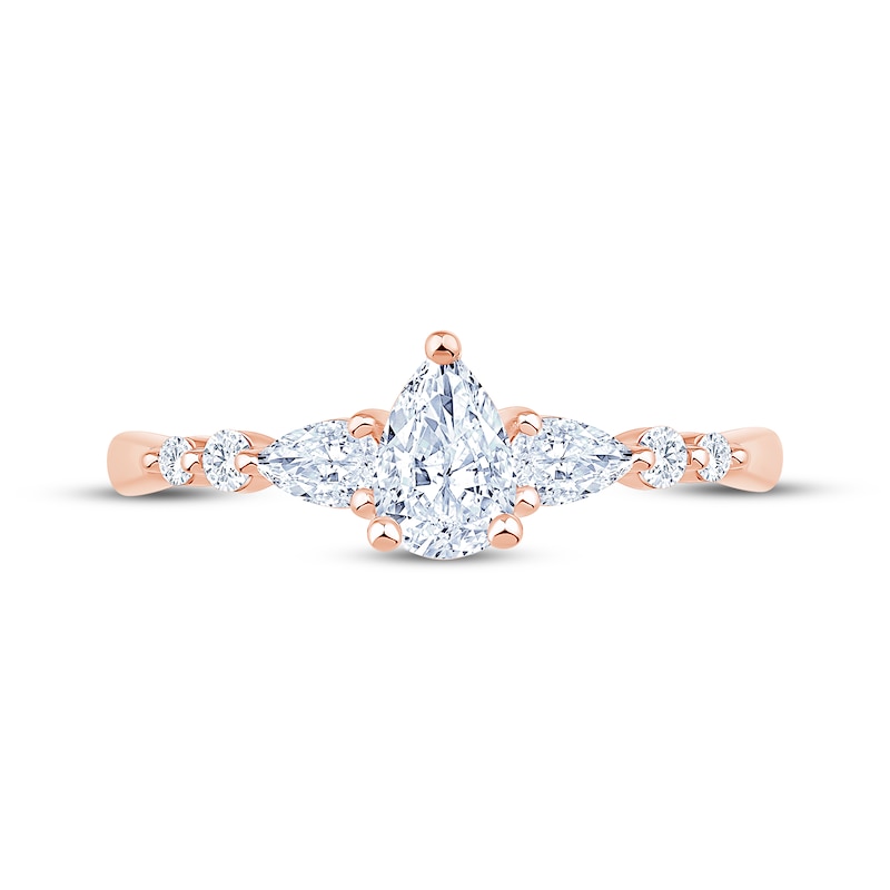 Main Image 3 of Now + Forever Lab-Grown Diamonds Pear-Shaped Three-Stone Engagement Ring 5/8 ct tw 14K Rose Gold