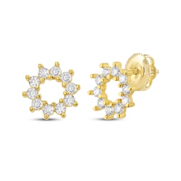 Children's Cubic Zirconia Sunburst Stud Earrings 14K Yellow Gold