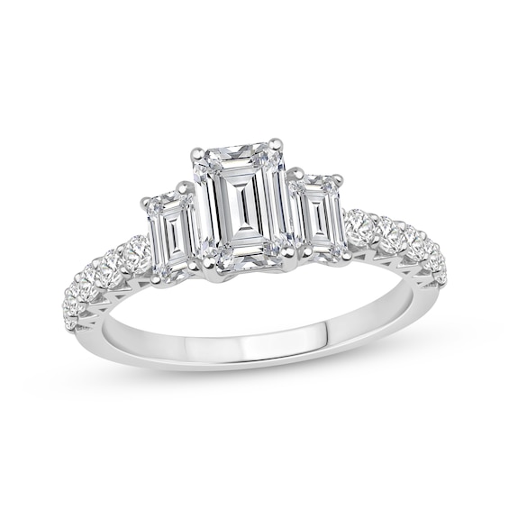 Memories Moments Magic Emerald-Cut Lab-Grown Diamond Three-Stone Engagement Ring 2 ct tw 14K White Gold