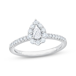 Now + Forever Pear-Shaped Diamond Halo Engagement Ring 1/2 ct tw 14K White Gold