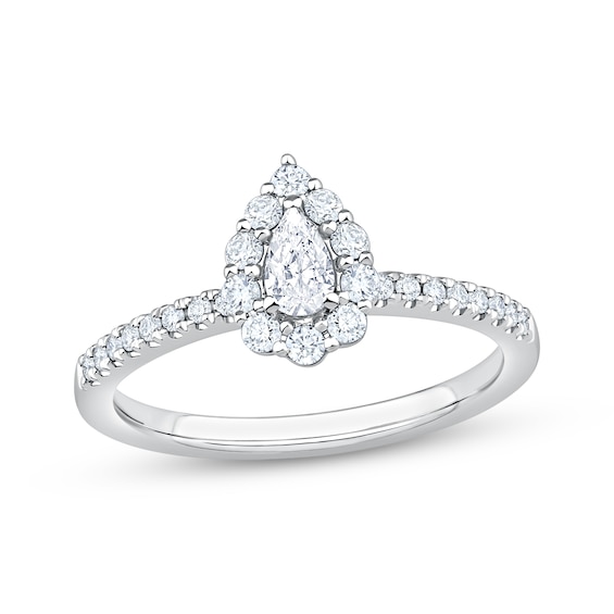 Now + Forever Pear-Shaped Diamond Halo Engagement Ring 1/2 ct tw 14K White Gold