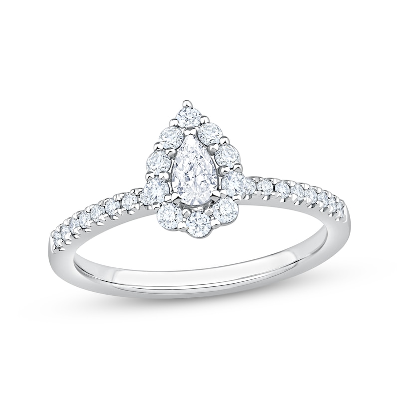 Main Image 1 of Now + Forever Pear-Shaped Diamond Halo Engagement Ring 1/2 ct tw 14K White Gold