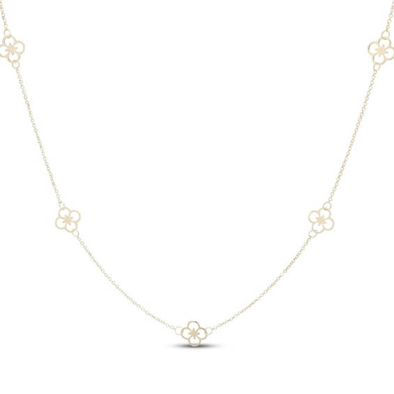 Clover Station Necklace 10K Yellow Gold 18"