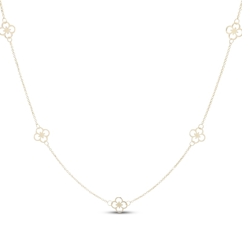 Main Image 1 of Clover Station Necklace 10K Yellow Gold 18"