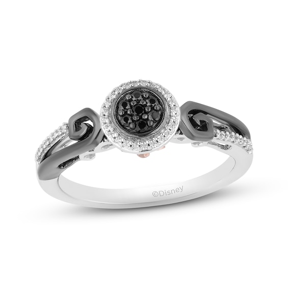 Disney Treasures The Nightmare Before Christmas Black & White Diamond Ring 1/6 ct tw 18K Rose Gold Vermeil & Sterling Silver