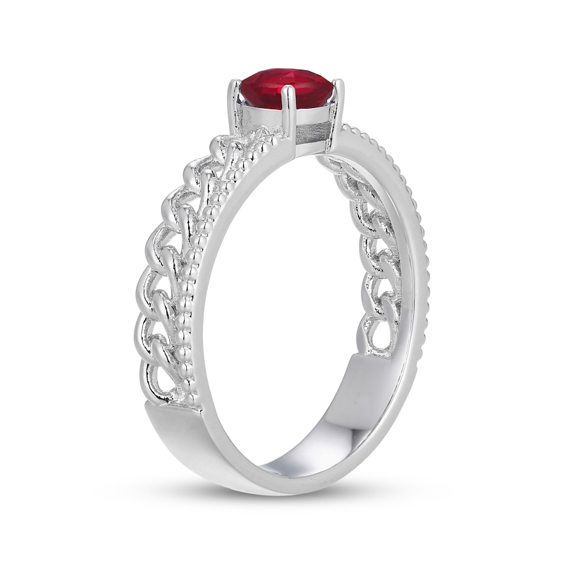 Main Image 2 of Lab-Created Ruby Solitaire Curb Link Ring Sterling Silver
