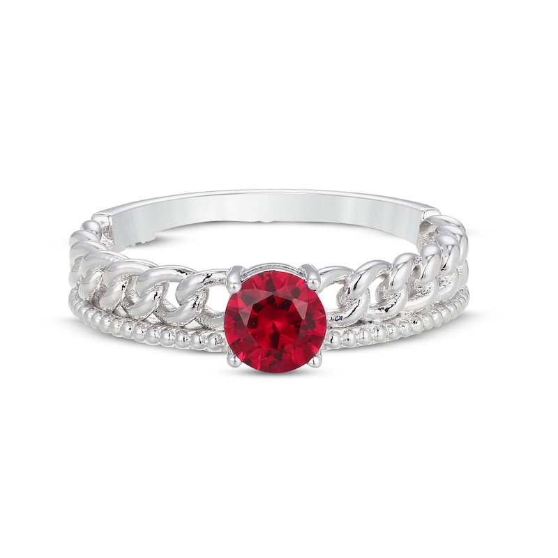 Main Image 3 of Lab-Created Ruby Solitaire Curb Link Ring Sterling Silver