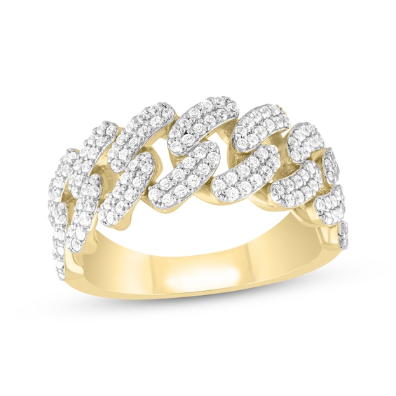 Multi-Diamond Curb Chain Ring 1 ct tw 10K Yellow Gold