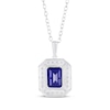 Thumbnail Image 3 of Octagon-Cut Blue Lab-Created Sapphire & White Lab-Created Sapphire Halo Necklace Sterling Silver 18"