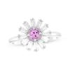 Thumbnail Image 1 of Pink Lab-Created Sapphire & Baguette-Cut White Lab-Created Sapphire Flower Ring Sterling Silver