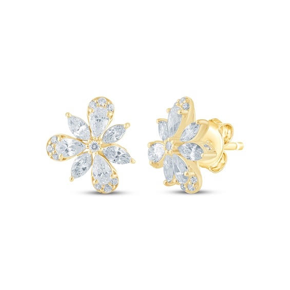 Monique Lhuillier Bliss Marquise, Pear & Round-Cut Lab-Grown Diamond Cluster Stud Earrings 1 ct tw 24K Yellow Gold Vermeil Sterling Silver