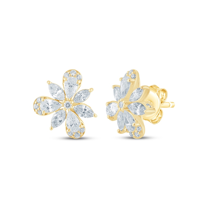 Main Image 1 of Monique Lhuillier Bliss Marquise, Pear & Round-Cut Lab-Grown Diamond Cluster Stud Earrings 1 ct tw 24K Yellow Gold Vermeil Sterling Silver