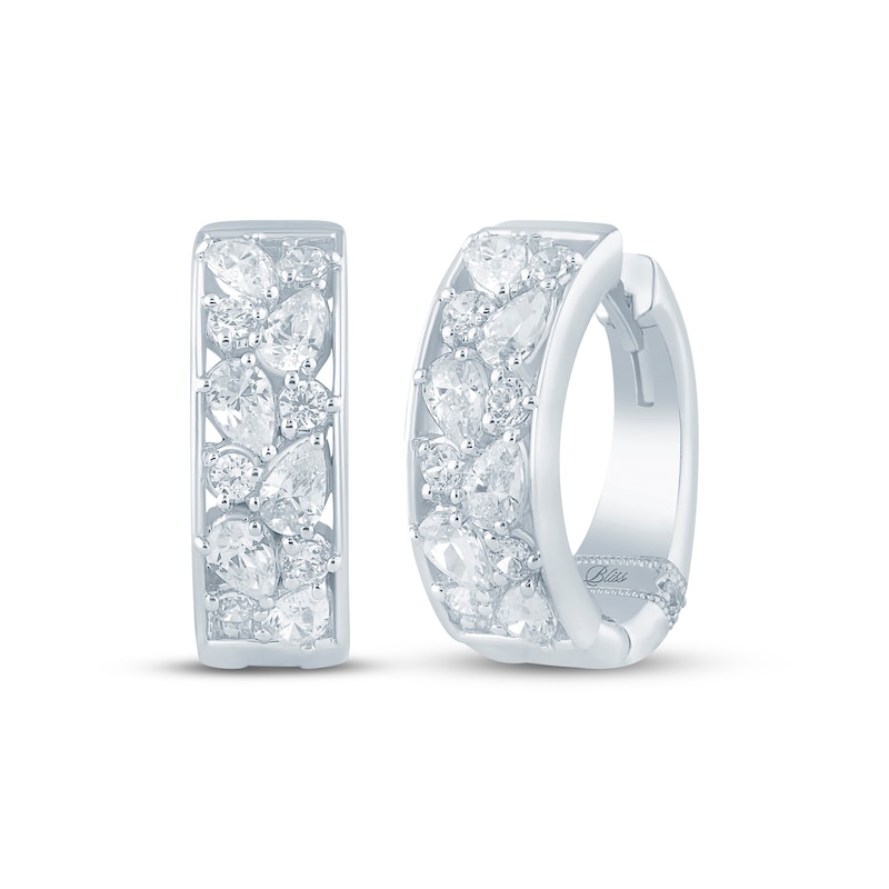 Main Image 1 of Monique Lhuillier Bliss Marquise & Round-Cut Lab-Grown Diamond Hoop Earrings 1 ct tw Platinum-Plated Sterling Silver
