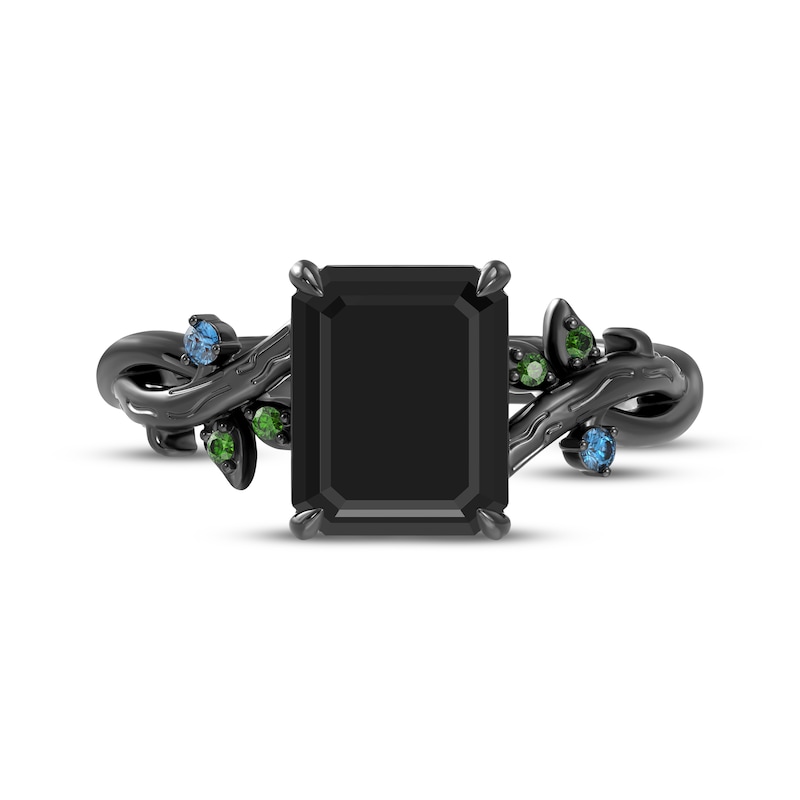 Main Image 4 of Wicked Octagon-Cut Black Onyx, London Blue Topaz & Green Tourmaline Vine Ring Black Rhodium-Plated Sterling Silver