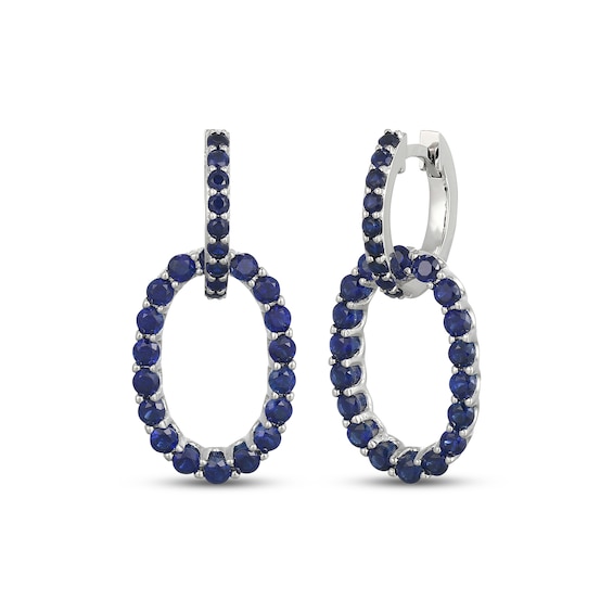 Blue Lab-Created Sapphire Oval Doorknocker Drop Earrings Sterling Silver