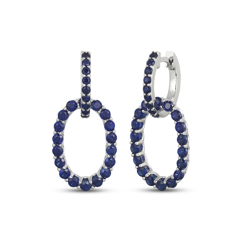 Main Image 1 of Blue Lab-Created Sapphire Oval Doorknocker Drop Earrings Sterling Silver