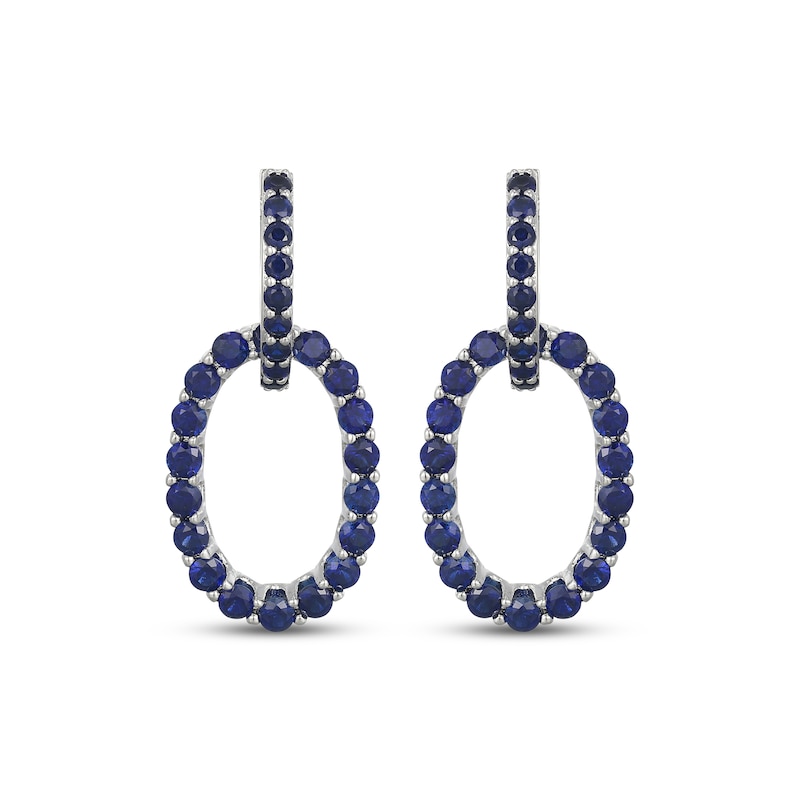 Main Image 2 of Blue Lab-Created Sapphire Oval Doorknocker Drop Earrings Sterling Silver