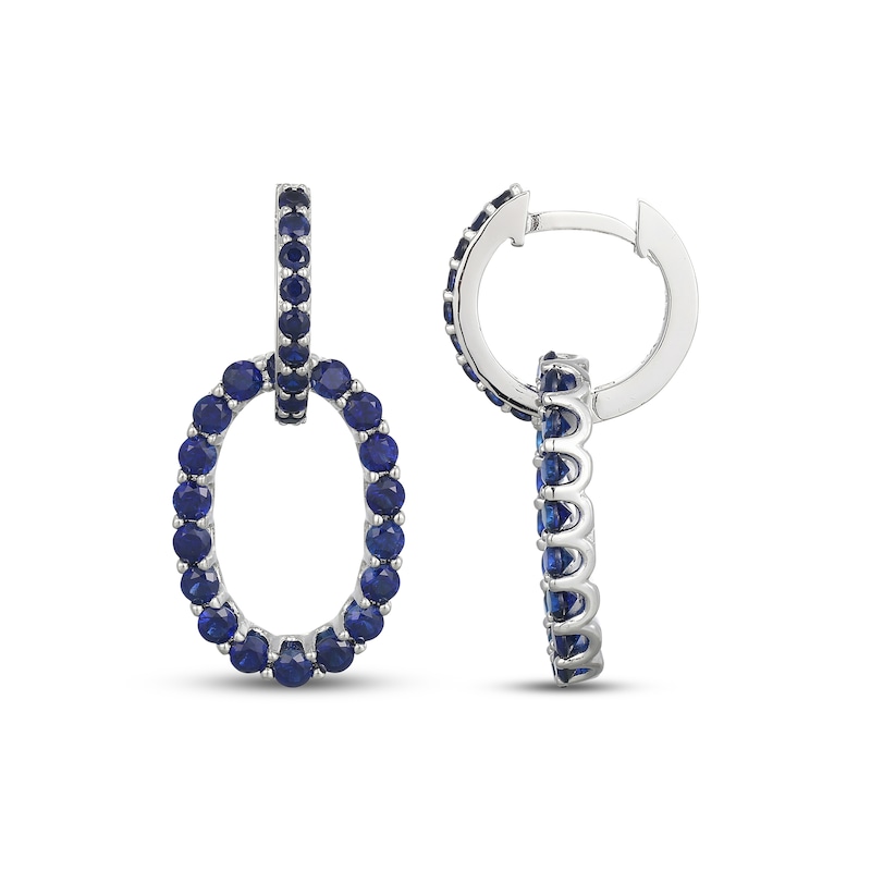 Main Image 3 of Blue Lab-Created Sapphire Oval Doorknocker Drop Earrings Sterling Silver
