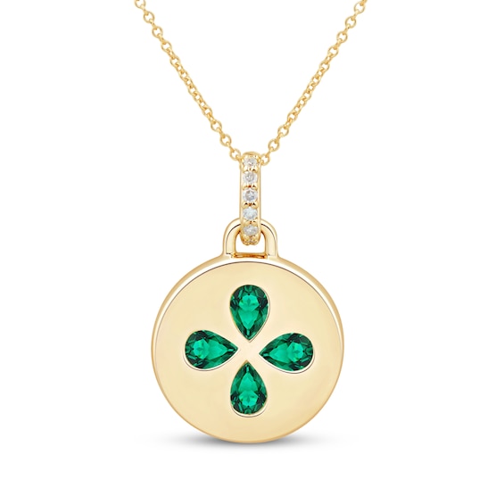 STUDIO BY KAY Pear-Shaped Lab-Created Emerald & White Lab-Created Sapphire Clover Medallion Necklace 24K Yellow Gold Vermeil Sterling Silver 18"